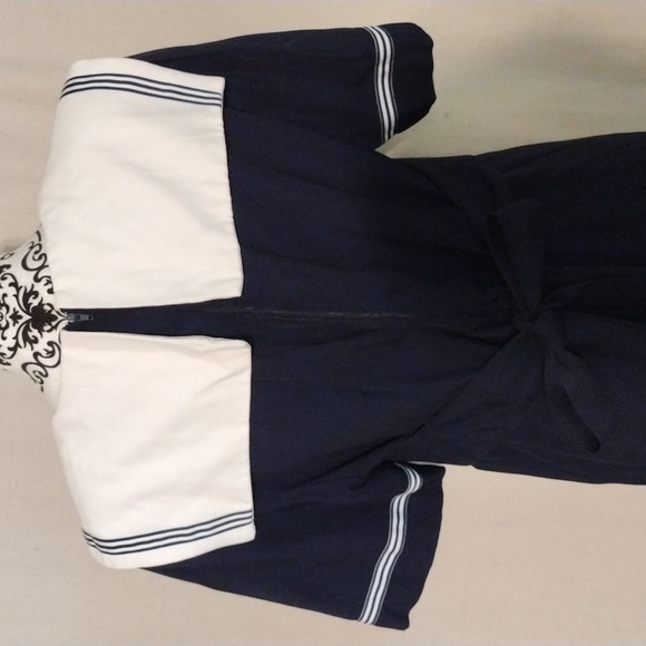 Vintage 80's 90's J.B.S. LTD Navy Blue Sailor Inspired Midi Dress USA Made - Picture 7 of 14